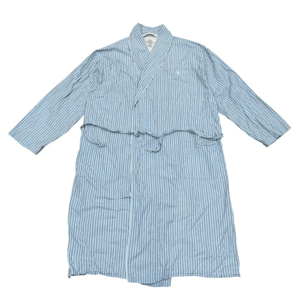 Polo Ralph Lauren Mens Blue Striped Lightweight Cotton Sleepwear Robe L/XL‎